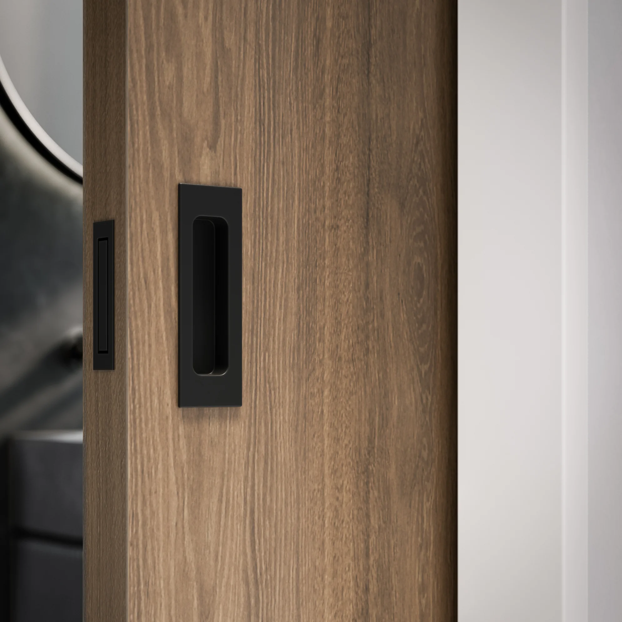 CLOSE UP Nelios Concrete Basin and Pedestal GREY  Atley Pull-Cavity Slidier Edge Pull MB 