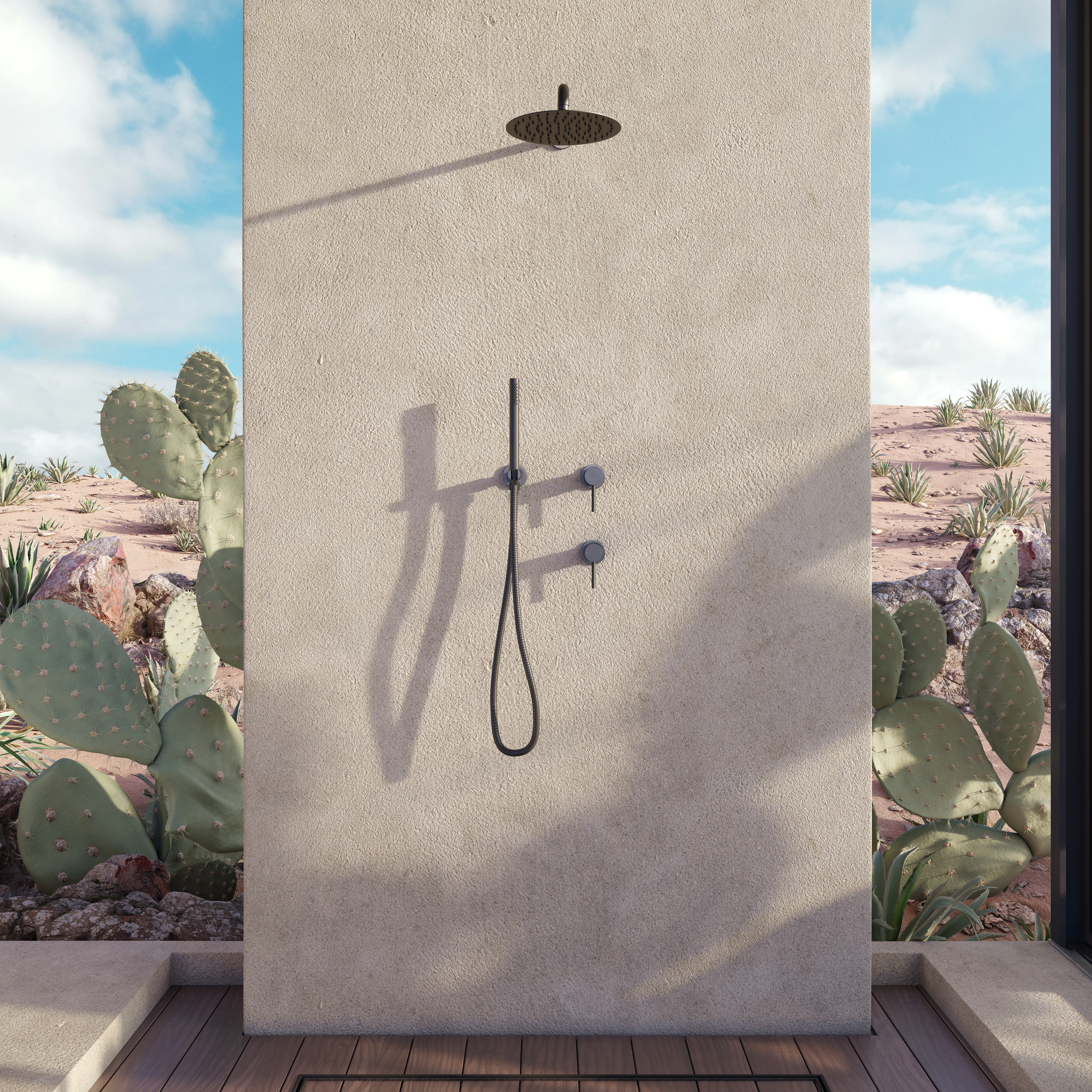 Sola Outdoor Shower Range BrushedGunmetal 03