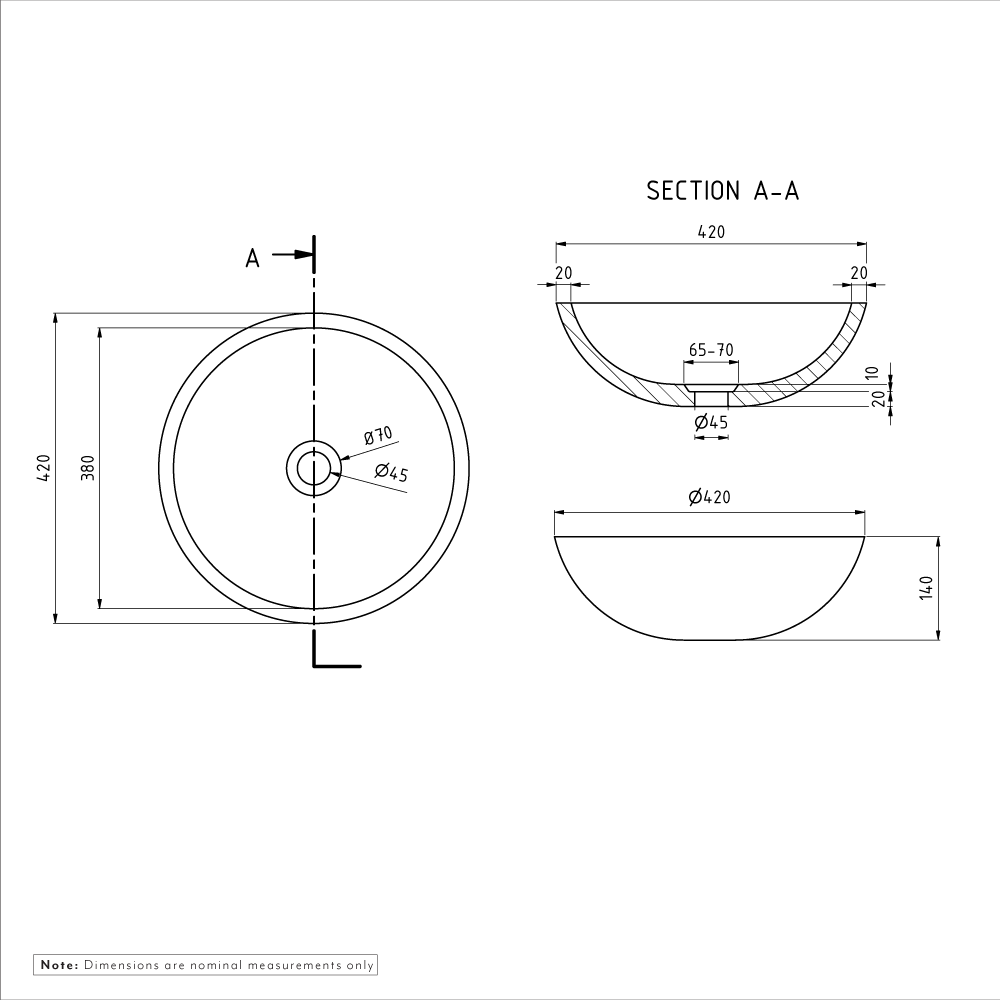 Adria Stone Basin - Black Basalt - Specifications 1