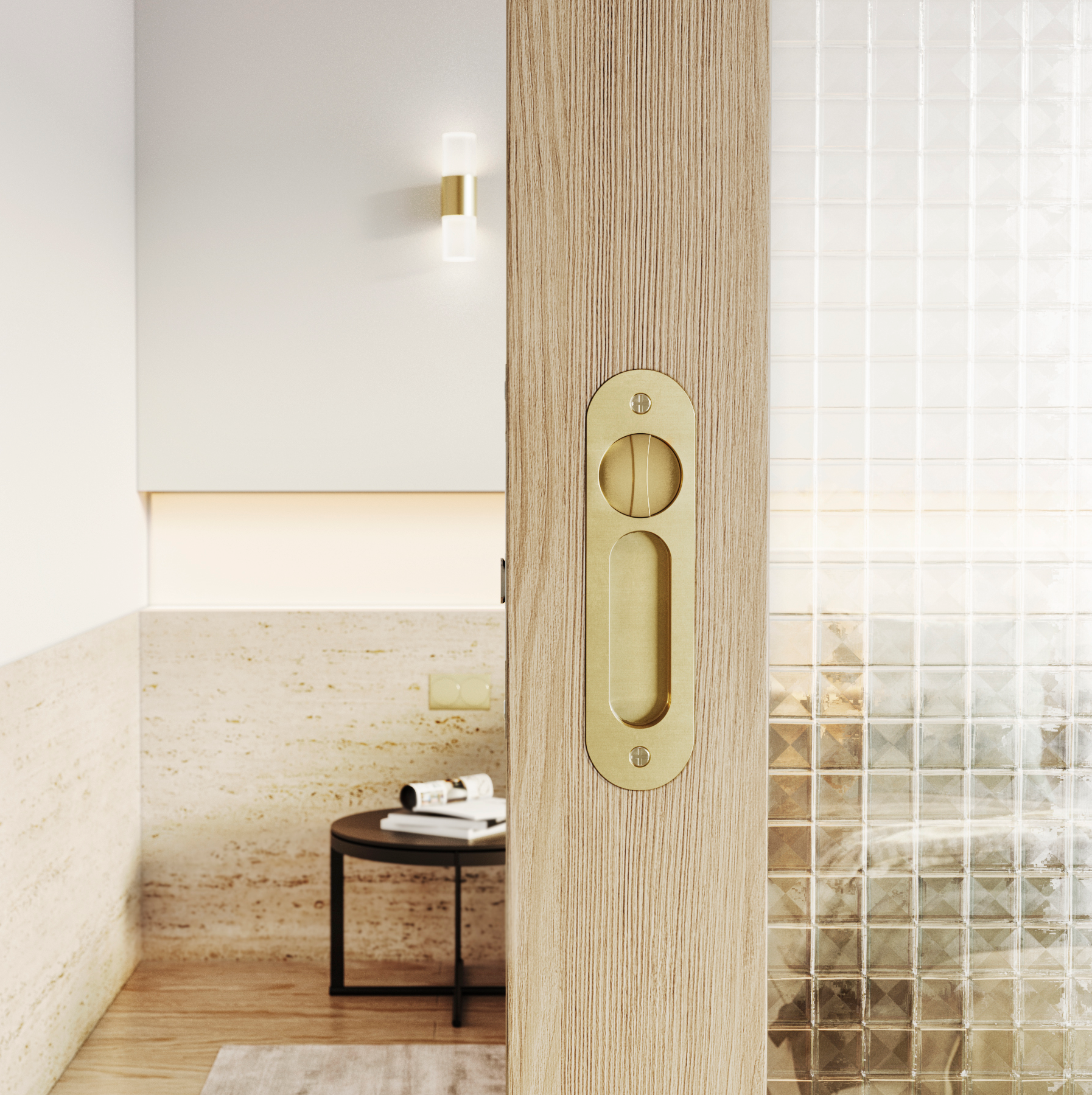 Leroy Sliding Door PrivacySet BrushedBrass