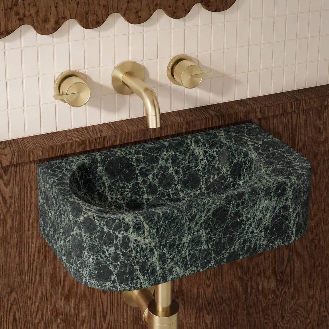Pedra Wall Mounted Basin 400mm Verde Alpi V5