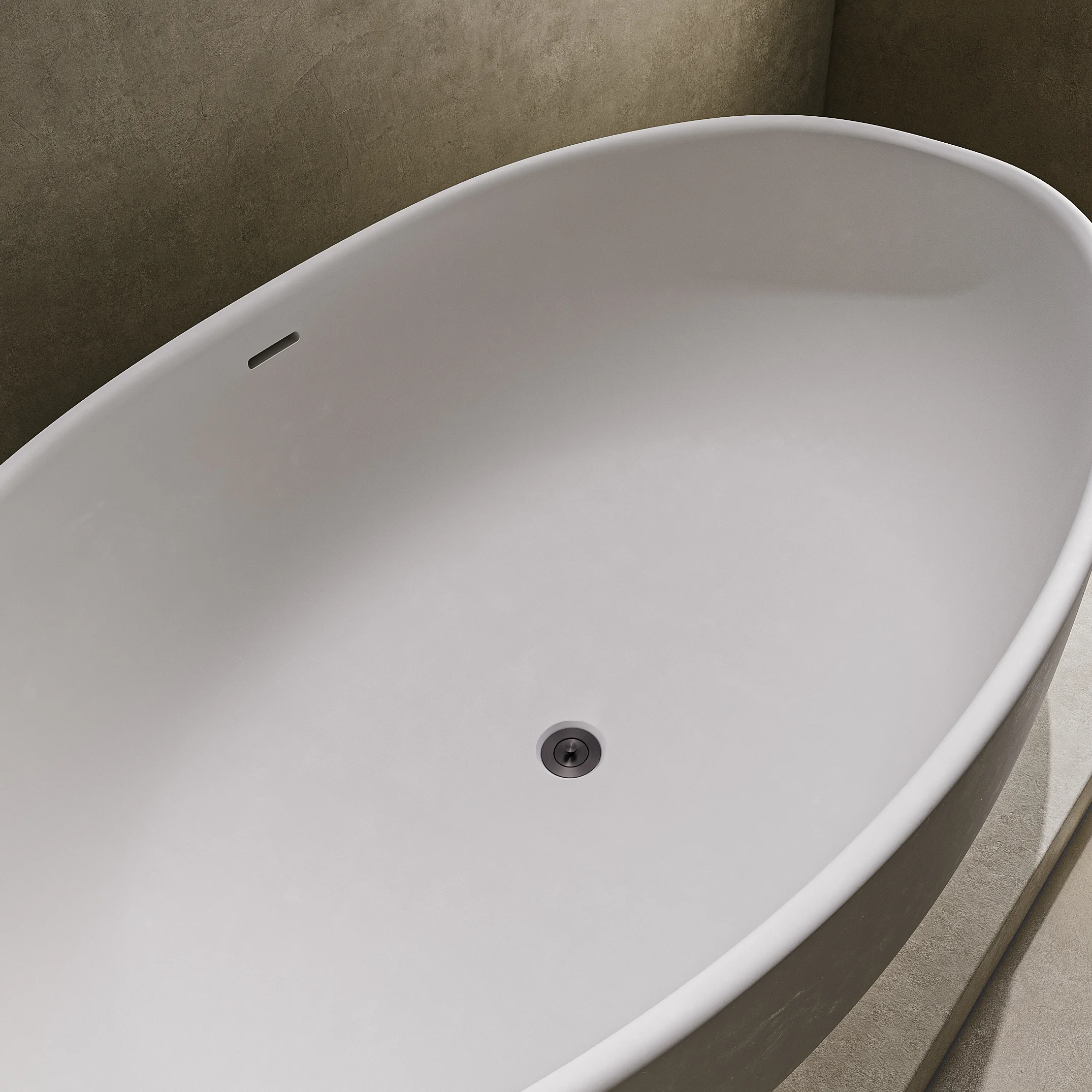 Melia Concrete Bath White Bath Waste Insetting Close Up GM
