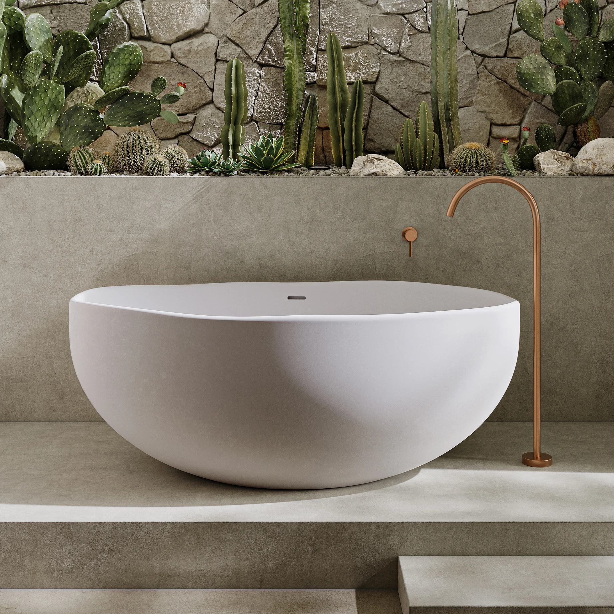 Melia Concrete Bath Sola Bath Filler Insetting FullShot Indoor WhiteBath BC