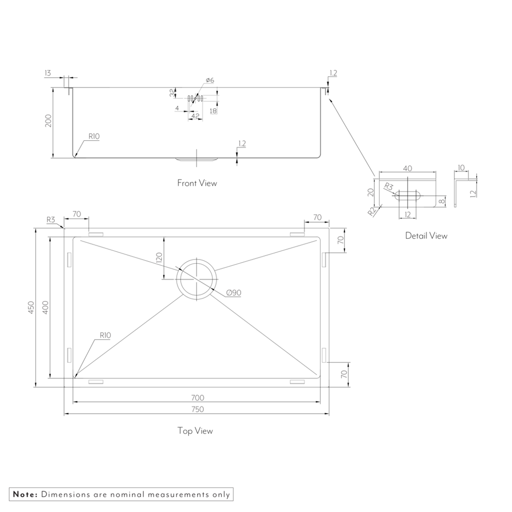 Vari - Single Sink 750mm Overflow SPEC-01