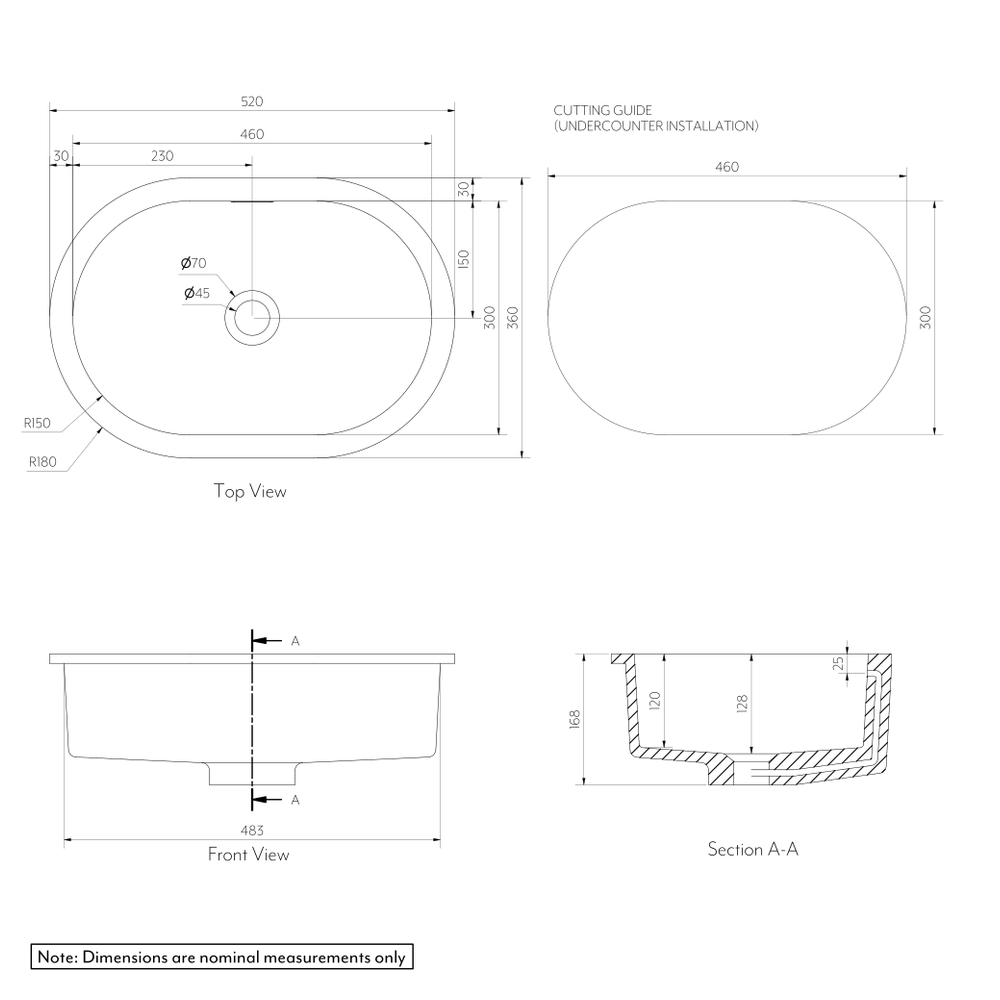 Zuri Round Undercounter Basin 520mm SPEC-01