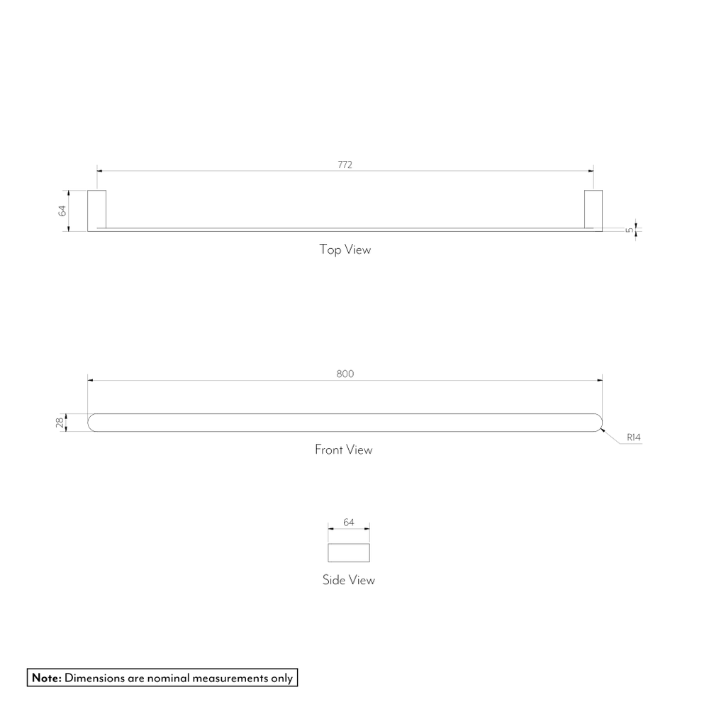 MILANI Single Towel Rail 800mm GALLERY SPEC-01