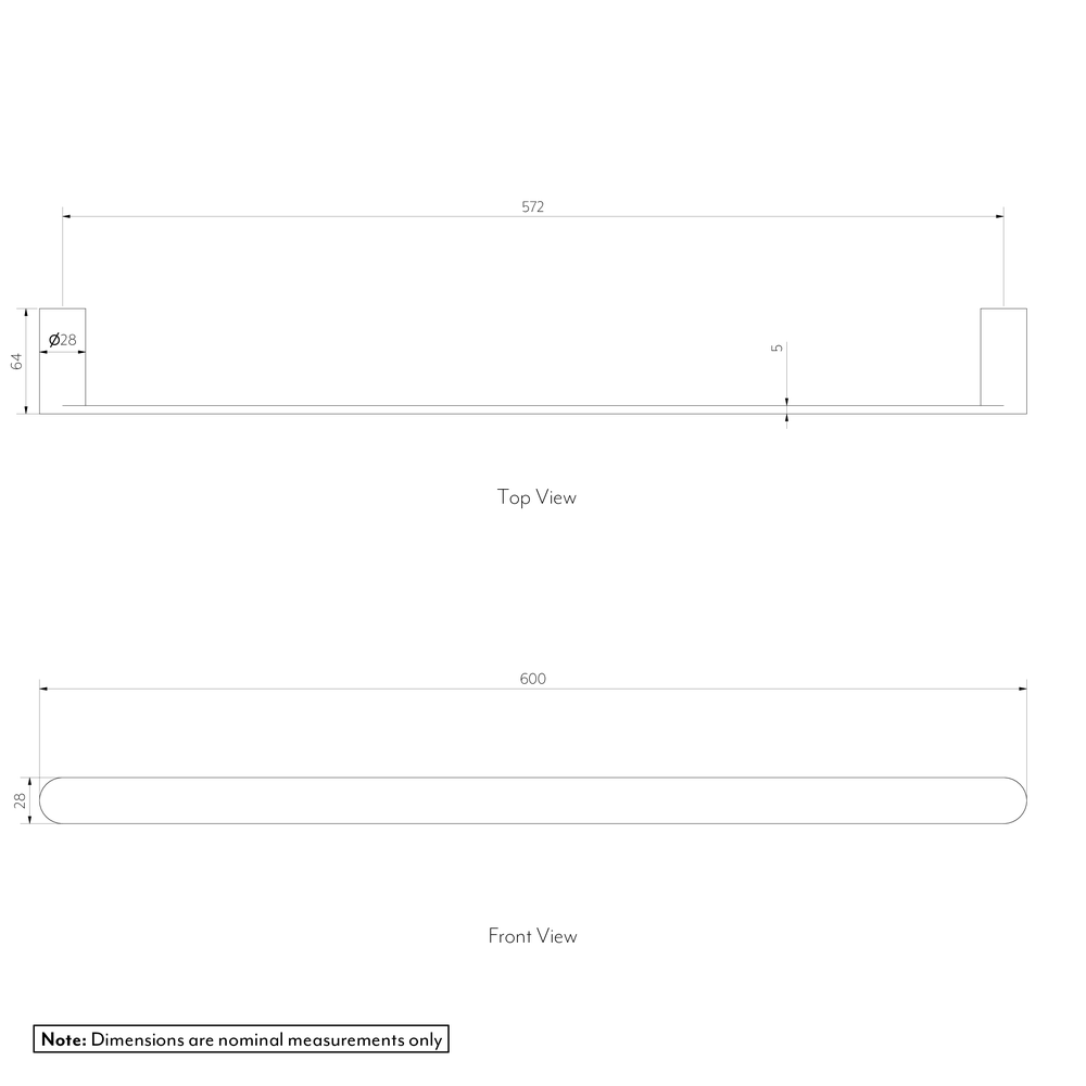 MILANI Single Towel Rail 600mm GALLERY SPEC