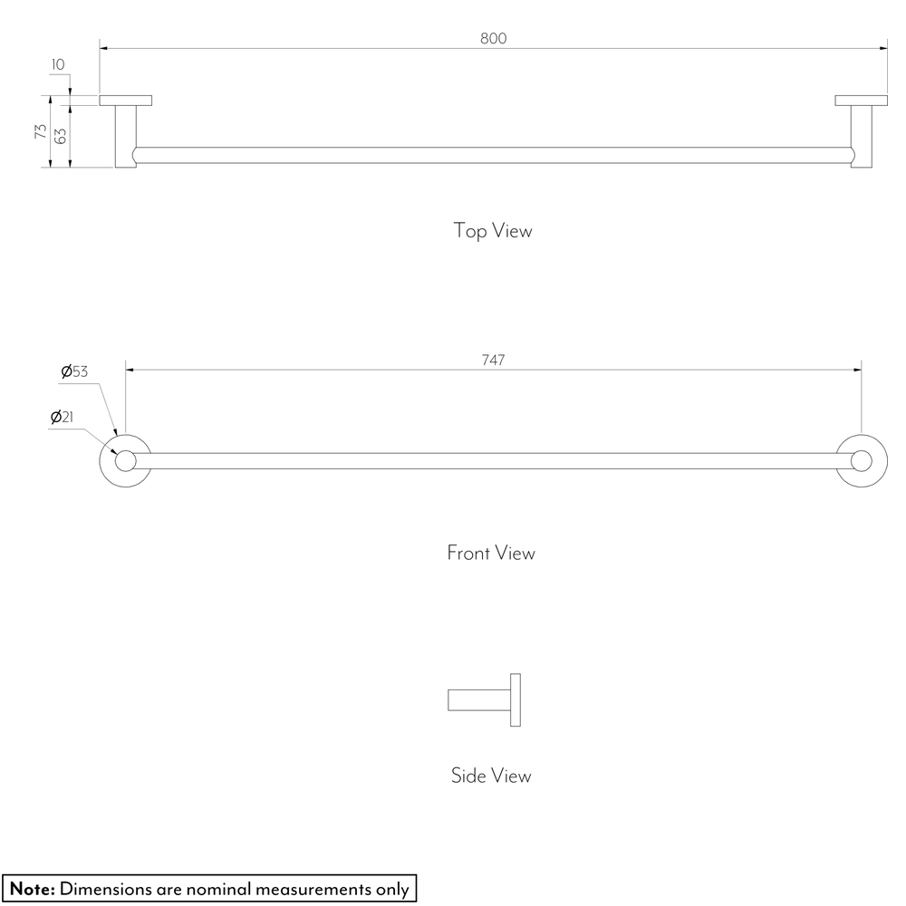 Elysian Single Towel Rail SPEC-01