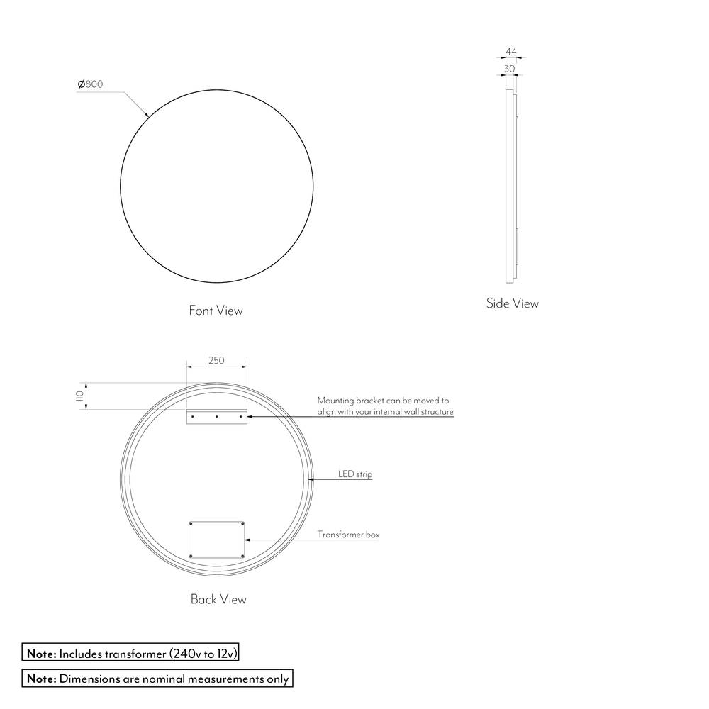 Round Mirror 800mm LED Gallery Spec-01