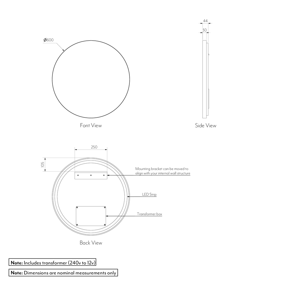 Round Mirror 600mm LED Gallery Spec-01